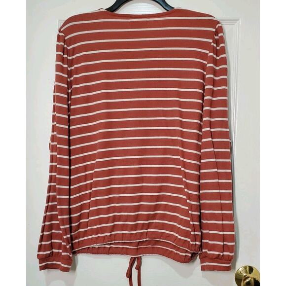Nine West Women’s Long Sleeve Striped Top – Size XL – Rust & White – Tie Hem - Picture 4 of 9